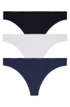 Dkny Cotton Blend Assorted 3-pack Thongs In Multi