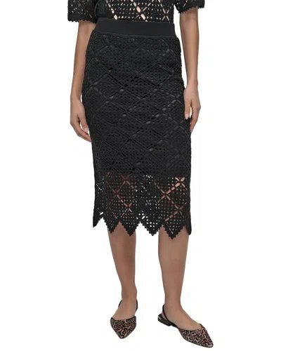 Dkny Cotton Crochet Midi Skirt In Black