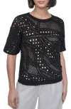 Dkny Cotton Crochet Sweater In Black