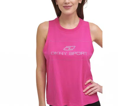 Dkny Cotton Embellished Logo Tank In Beetroot In Multi
