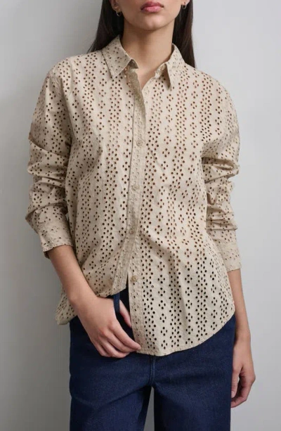 Dkny Cotton Eyelet Button-up Shirt In Pebble