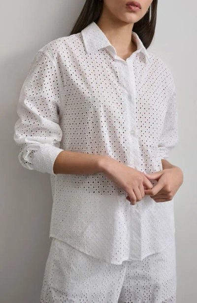 Dkny Cotton Eyelet Button-up Shirt In White