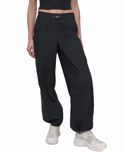 Dkny Cotton High-rise Wide-leg Cargo Pant In Black