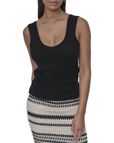 Dkny Cotton V-neck Crochet Sweater In Black