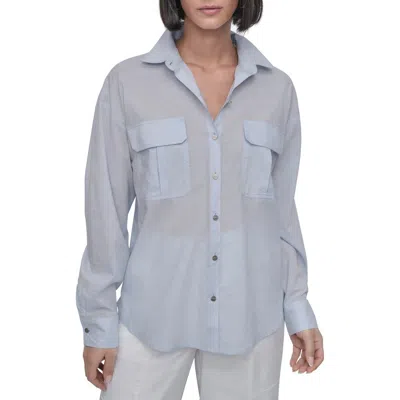 Dkny Cotton Voile Button-up Shirt In Skyway Blue