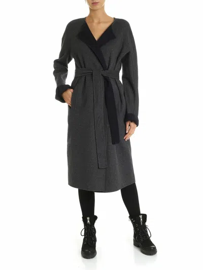 Dkny Reversible Cardigan In Blue And Gray In Gris