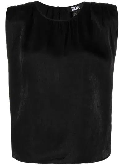 Dkny Crew-neck Sleeveless Tank Top In Black