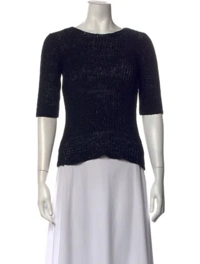 Pre-owned Dkny Crew Neck Three-quarter Sleeve Top In Black