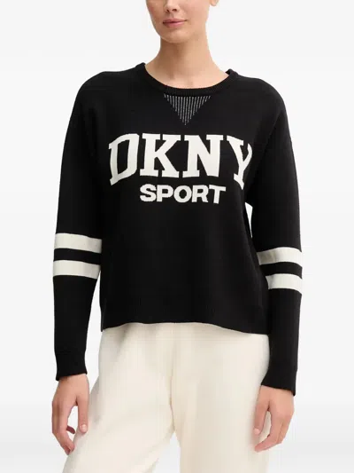 Dkny Crew-neck Stripe-detail Sweater In Black