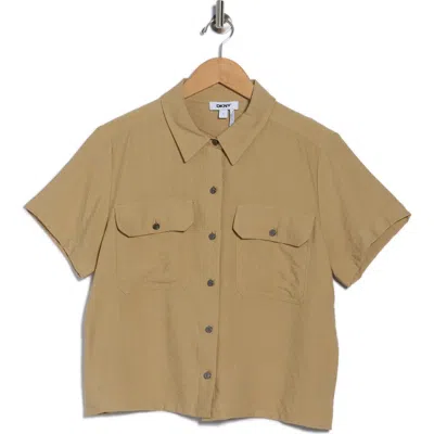 Dkny Crinkle Camp Shirt In Green