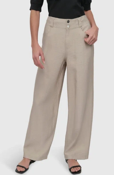 Dkny Crinkle High Waist Wide Leg Pants In Pebble