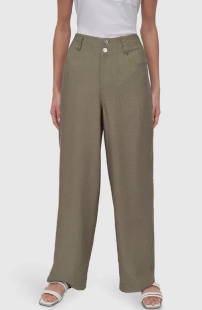 Dkny Crinkle High Waist Wide Leg Pants In Utility Green