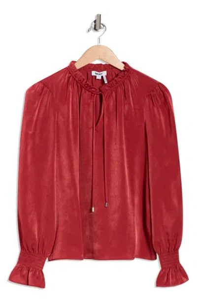 Dkny Crinkle Long Sleeve Top In Red