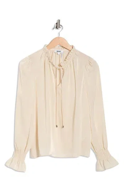Dkny Crinkle Long Sleeve Top In Neutral