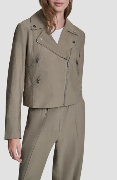 Dkny Crinkle Moto Jacket In Metallic