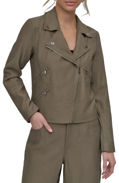 Dkny Crinkle Moto Jacket In Utility Green