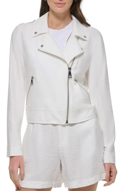 Dkny Perforated Faux Leather Moto Jacket In Ivory