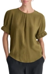Dkny Crinkle Texture Short Sleeve Top In Green