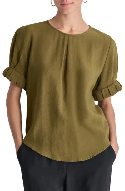 Dkny Crinkle Texture Short Sleeve Top In Green