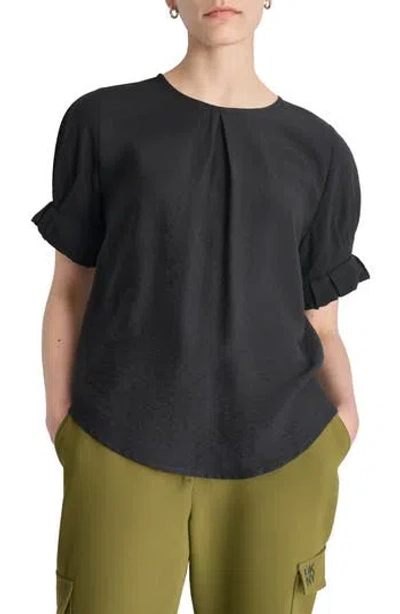 Dkny Crinkle Texture Short Sleeve Top In Black