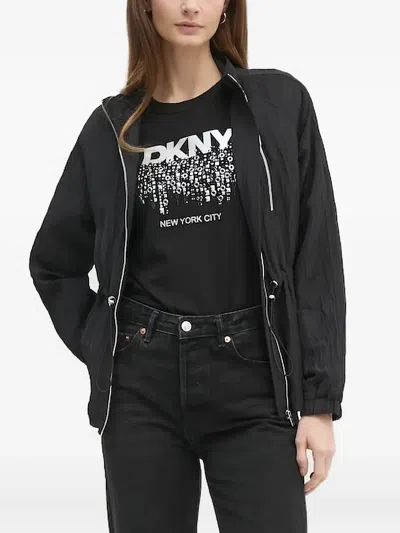 Dkny Crinkled-effect Zip-up Jacket In Black