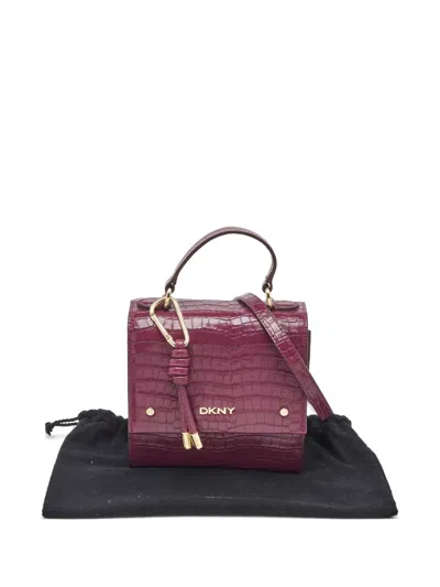 Pre-owned Dkny Croc-embossed Top Handle Bag In Purple