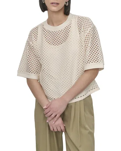 Dkny Crochet Knit Top In Neutral