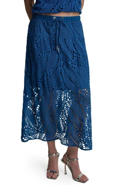 Dkny Crochet Leaf Midi Skirt In Blue