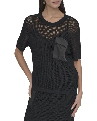 Dkny Crochet Pocket Top In Black