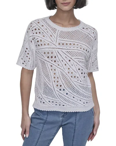 Dkny Crochet Sweater Top In Gray