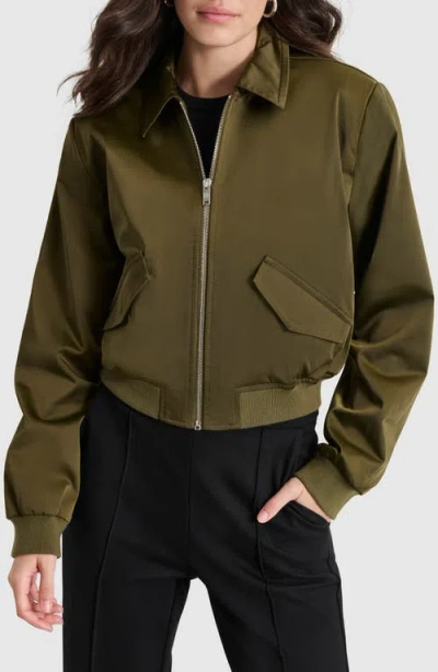 Dkny Crop Bomber Jacket In Dark Olive