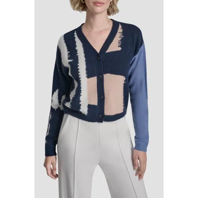 Dkny Crop Colorblock Cardigan In Multi
