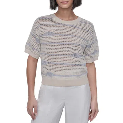 Dkny Crop Crochet Sweater In Light City Khaki Multi