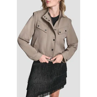 Dkny Crop Moto Jacket In Brown