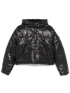 Dkny Cropped Black Puffer Jacket With Glossy Texture In Black