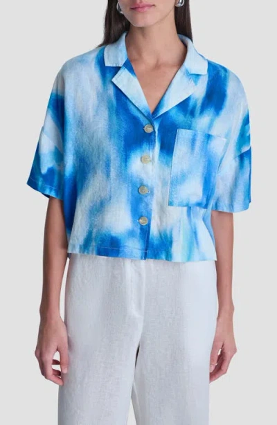 Dkny Cropped Linen Camp Shirt In Blue