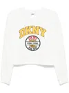Dkny Cropped Multicolour Pullover With Bold Logo Design In White