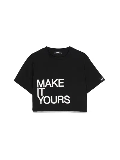 Dkny Kids' Cropped T-shirt In Black