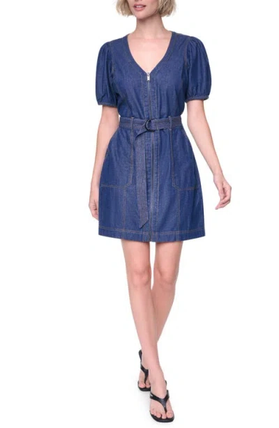 Dkny Crosby Belted Puff Sleeve Denim Dress In Blue