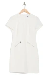Dkny Crosshatch Stretch Short Sleeve Sheath Dress In White