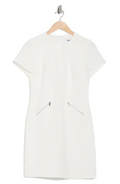 Dkny Crosshatch Stretch Short Sleeve Sheath Dress In White