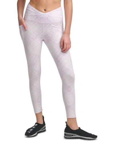 Dkny Crossover-front Tie-dyed Leggings In Wildflower Shibori In Neutral