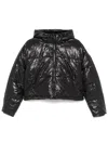 Dkny Cropped Black Puffer Jacket With Glossy Texture In Black