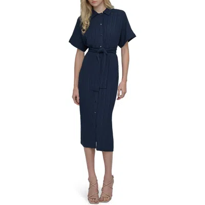 Dkny Crushed Dobby Shirtdress In Blue