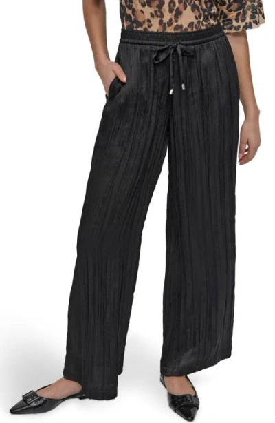 Dkny Crushed Drawstring Wide Leg Pants In Black