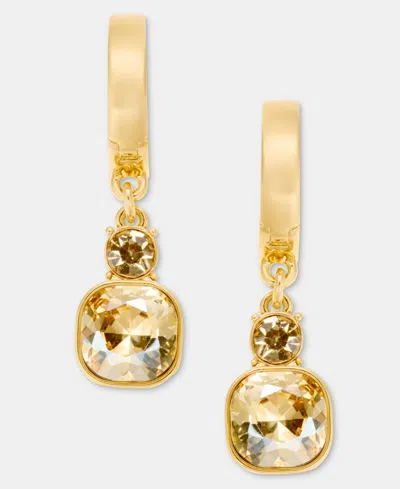 Dkny Crystal 14mm Drop Hoop Earrings In Gold