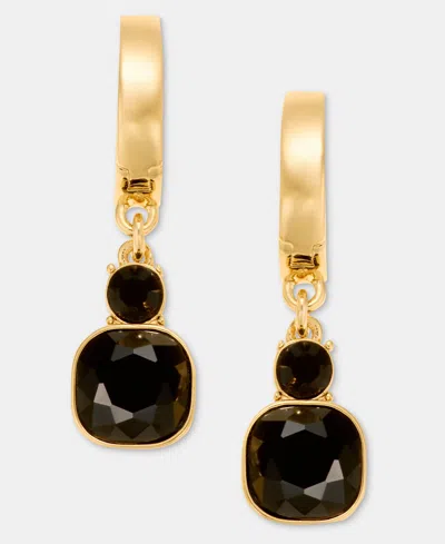 Dkny Crystal 14mm Drop Hoop Earrings In Gold