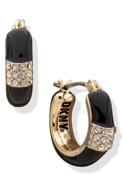 Dkny Crystal & Enamel Hoop Earrings In Gold/ Black