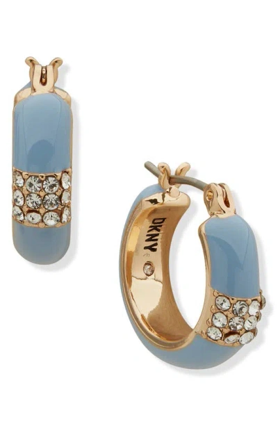 Dkny Crystal & Enamel Hoop Earrings In Gold/ Blue