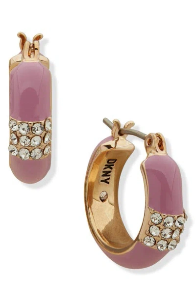 Dkny Crystal & Enamel Hoop Earrings In Gold/ Pink